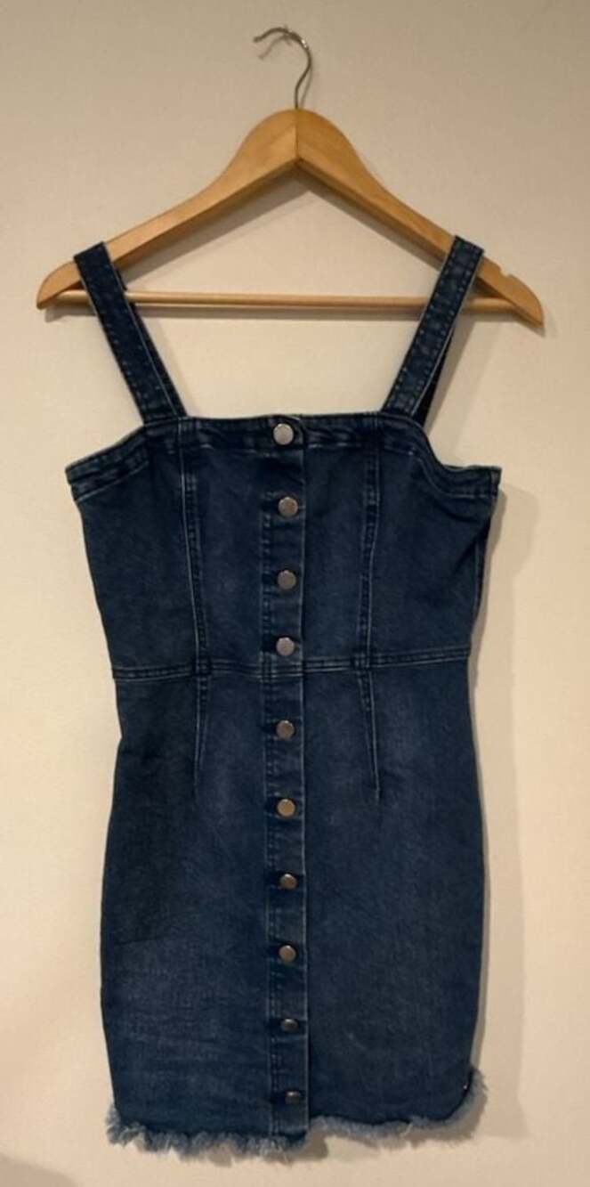 Volcom Women's Blue Denim Button-Front Mini Pinafore Dress